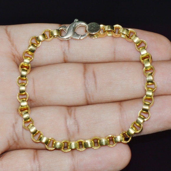 VINTAGE ITALIAN SOLID 18K GOLD ROLO LINK STACKING CHAIN BRACELET - Picture 8 of 10